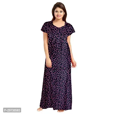 Stylish Blue Cotton Blend Printed Nighty For Women-thumb0