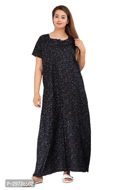 Stylish Black Cotton Blend Printed Nighty For Women-thumb0