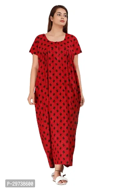 Stylish Red Cotton Blend Printed Nighty For Women-thumb0