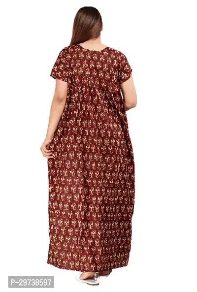 Stylish Brown Cotton Blend Printed Nighty For Women-thumb3