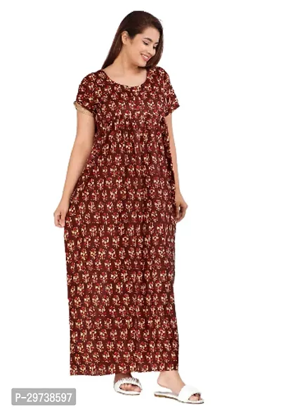 Stylish Brown Cotton Blend Printed Nighty For Women-thumb0