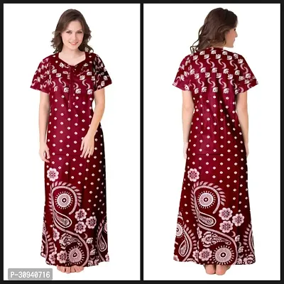 Elegant Cotton Blend Printed Nighty For Women-thumb0