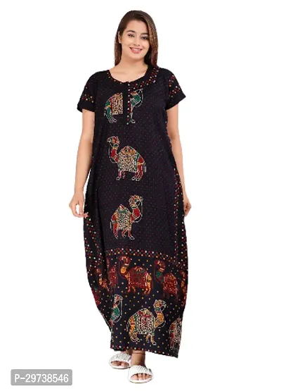 Stylish Black Cotton Blend Printed Nighty For Women-thumb0