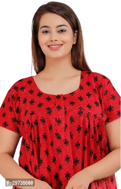 Stylish Red Cotton Blend Printed Nighty For Women-thumb3