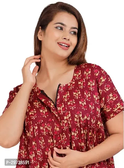 Stylish Brown Cotton Blend Printed Nighty For Women-thumb2