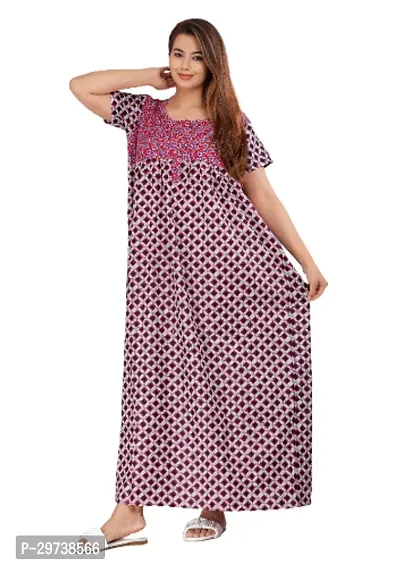 Stylish Pink Cotton Blend Printed Nighty For Women-thumb2