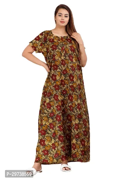 Stylish Brown Cotton Blend Printed Nighty For Women-thumb0