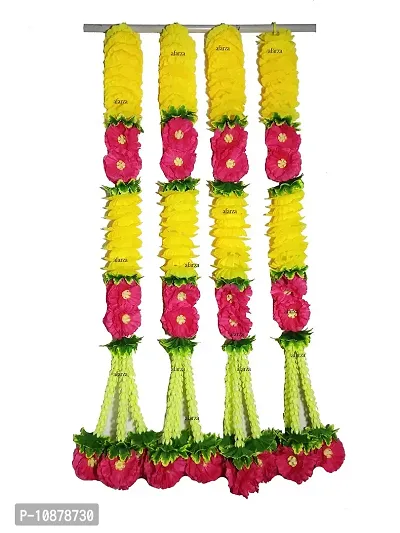 afarza Door Wall Hanging Artificial Flower toran Garland for Home Decoration Size 2.5 ft-Pack of 4 Strings (Pink Yellow)-thumb0