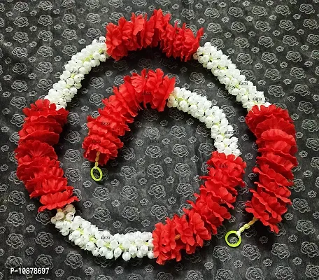 AFARZA; CHOICE GOOD FEEL GOOD Artificial Mogra Jasmine Flower Toran Garland String for Home Door Decoration (White Red , Size 5 feet) - Pack of 4-thumb3