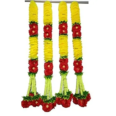 AFARZA; CHOICE GOOD FEEL GOOD Home Decor Artificial Flower Garland Toran Latkan Wall Hanging for Door Decoration (Red Yellow, 2.5 ft) - Pack of 4 Strings