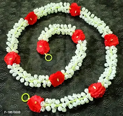 AFARZA; CHOICE GOOD FEEL GOOD Artificial Mogra Jasmine with Red Flower Garland String Toran Ladi (Natural Mogra Colour, 5 ft) - Pack of 4 Strings