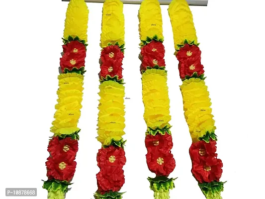 afarza Home Decor Artificial Flower Garland toran latkan for Door Decoration Main gate Wall Hanging Diwali Size 2.5 ft (Red Yellow, 4 Strings)-thumb2
