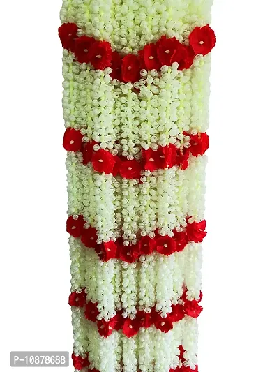 AFARZA; CHOICE GOOD FEEL GOOD Artificial Mogra Jasmine with Red Flower Garland String Toran Ladi (Natural Mogra Colour, 5 ft) - Pack of 4 Strings-thumb3