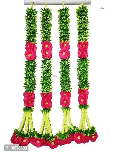 AFARZA; CHOICE GOOD FEEL GOOD Home Decor Artificial Flower Garland Toran Latkan for Door Decoration Main Gate Wall Hanging Diwali Strings (2.5 ft, Green Pink) - Pack of 4-thumb0