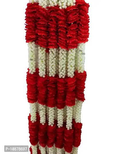 AFARZA; CHOICE GOOD FEEL GOOD Artificial Mogra Jasmine Flower Toran Garland String for Home Door Decoration (White Red , Size 5 feet) - Pack of 4-thumb0