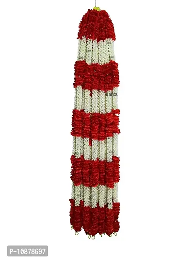 AFARZA; CHOICE GOOD FEEL GOOD Artificial Mogra Jasmine Flower Toran Garland String for Home Door Decoration (White Red , Size 5 feet) - Pack of 4-thumb2