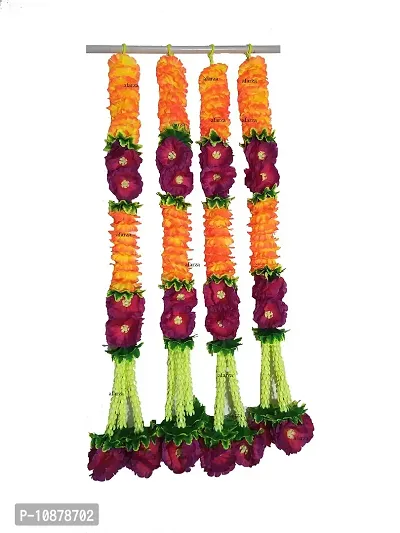 afarza Home Decor Artificial Flower Garland toran latkan for Door Decoration Main gate Wall Hanging Diwali Pack of 4 Strings Size 2.5 ft (Purple Orange)-thumb0