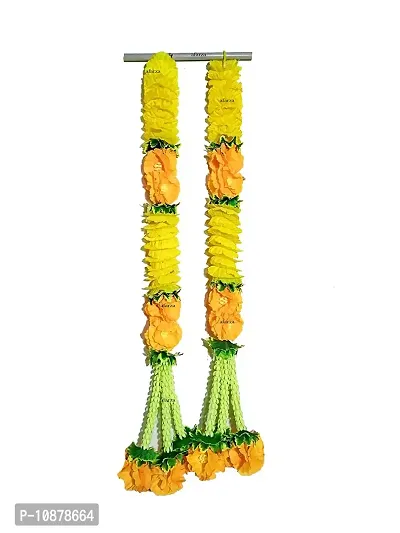 afarza Home Decor Artificial Flower Garland toran latkan for Door Decoration Main gate Wall Hanging Diwali Size 2.5 ft (Mango Yellow, 4 Strings)-thumb0