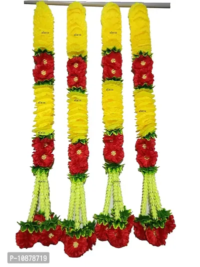 AFARZA; CHOICE GOOD FEEL GOOD Home Decor Artificial Flower Garland Toran Latkan Wall Hanging for Door Decoration (Red Yellow, 2.5 ft) - Pack of 4 Strings-thumb0