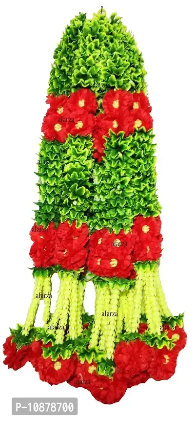 AFARZA; CHOICE GOOD FEEL GOOD Door Wall Hanging Artificial Flower Toran Garland for Home Decoration - (Green Red, Size 2.5 ft) - Pack of 4 Strings-thumb2