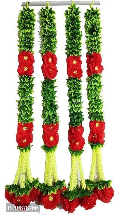 AFARZA; CHOICE GOOD FEEL GOOD Door Wall Hanging Artificial Flower Toran Garland for Home Decoration - (Green Red, Size 2.5 ft) - Pack of 4 Strings-thumb0