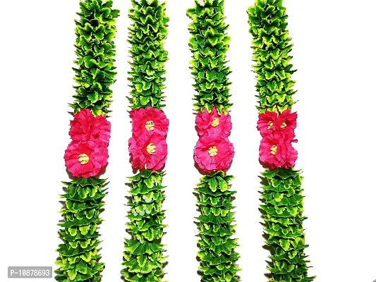 AFARZA; CHOICE GOOD FEEL GOOD Home Decor Artificial Flower Garland Toran Latkan for Door Decoration Main Gate Wall Hanging Diwali Strings (2.5 ft, Green Pink) - Pack of 4-thumb3