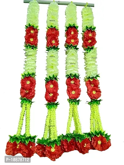 AFARZA; CHOICE GOOD FEEL GOOD Home Decor Artificial Flower Garland Toran Latkan for Door Decoration - Pack of 4 Strings Size 2.5 ft (Red Cream)-thumb0