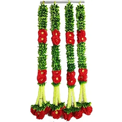 AFARZA; CHOICE GOOD FEEL GOOD Door Wall Hanging Artificial Flower Toran Garland for Home Decoration - (Green Red, Size 2.5 ft) - Pack of 4 Strings