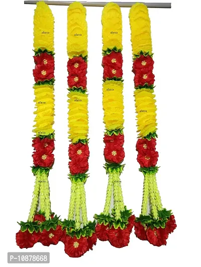 afarza Home Decor Artificial Flower Garland toran latkan for Door Decoration Main gate Wall Hanging Diwali Size 2.5 ft (Red Yellow, 4 Strings)-thumb0