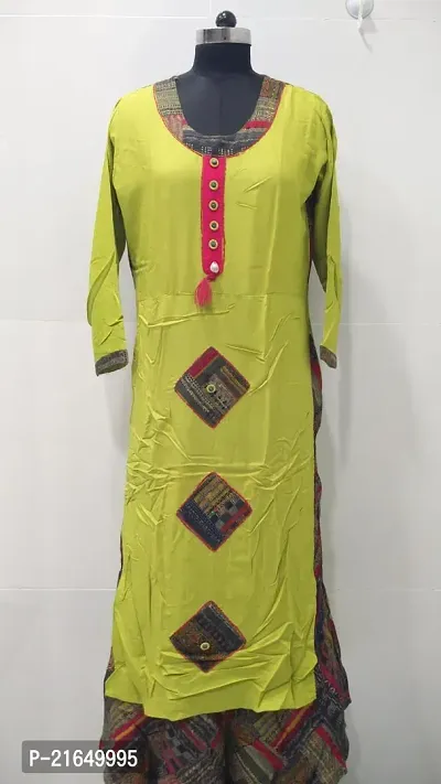 Stylish A-Line Yellow Self Pattern Cotton Long Kurta