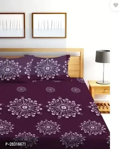 PARNAV CREATIONS 250 TC Microfiber Double Floral Fitted (Elastic) Bedsheet  (Pack of 1, Maroon)-thumb2