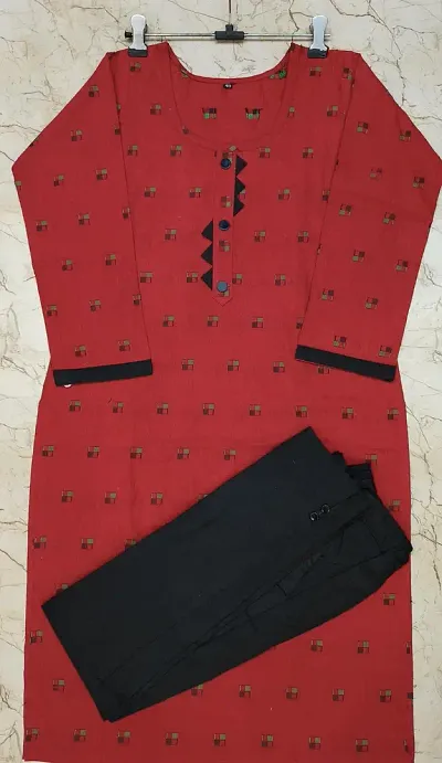 Stylish Cotton Straight Printed Kurtis With Bottom Set