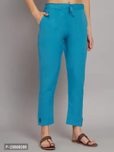 Fabulous Blue Cotton Solid Pant For Women-thumb0