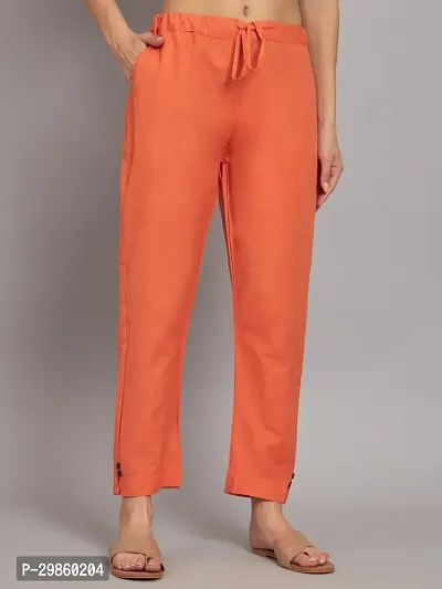 Fabulous Orange Cotton Solid Pant For Women