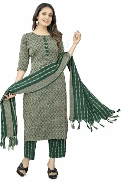 Stylish Khadi Kurta With Pant And Dupatta Set For Women