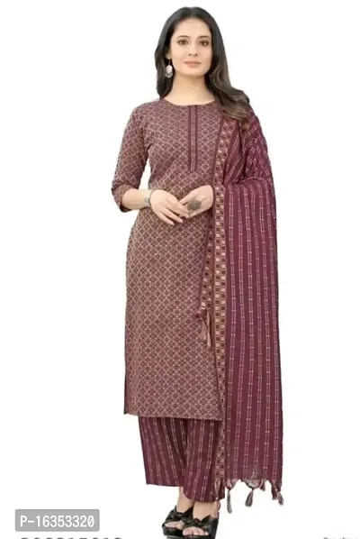 Cotton Kurta Pant With Dupatta Set For Women-thumb0