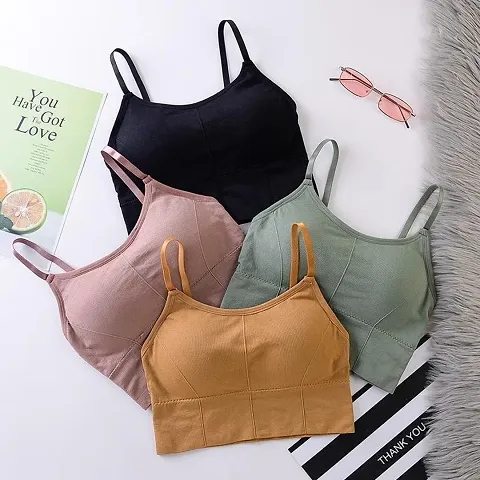 Solid Lightly Padded Bralette/Sports Bra For Women And Girls - Pack Of 4