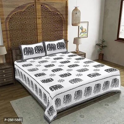 Stylish White Cotton Ethnic One Queen Size Bedsheet With 2 Pillowcovers