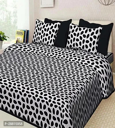 Stylish Black Cotton Ethnic One Queen Size Bedsheet With 2 Pillowcovers-thumb0