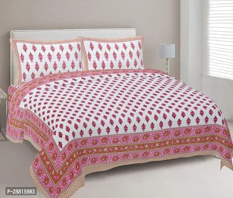 Stylish Pink Cotton Ethnic One Queen Size Bedsheet With 2 Pillowcovers-thumb0