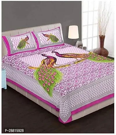 Stylish Pink Cotton Ethnic One Queen Size Bedsheet With 2 Pillowcovers-thumb0