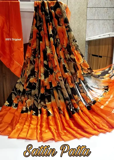 Trendy Satin Printed Saree with Blouse piece