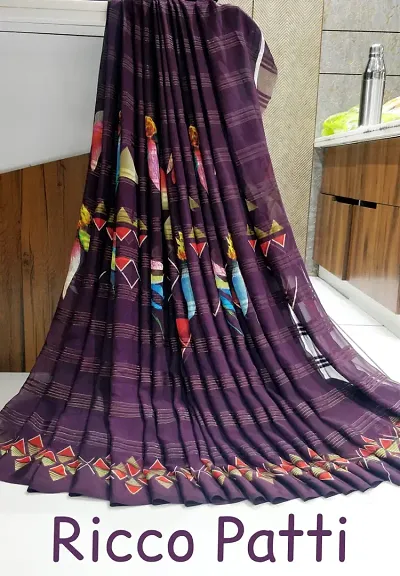 Georgette Satin Patta Printed Sarees with Blouse piece
