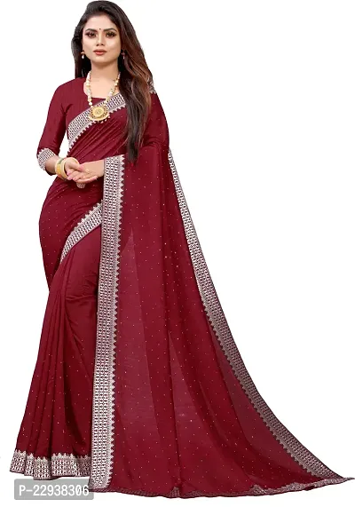 Beautiful Maroon Georgette Embellished Saree With Blouse Piece