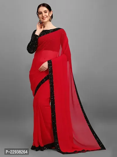 Beautiful Red Georgette Embellished Saree With Blouse Piece-thumb0