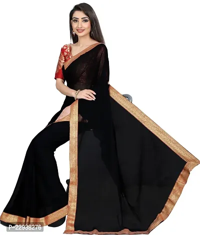 Beautiful Black Chiffon Embellished Saree With Blouse Piece-thumb3