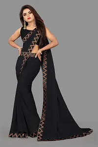 KHATUPATI CREATIONWomen's Solid Siffon LightWeight Casual wear Lace Border saree with Unstitched Blouse Piece (Black)-thumb3