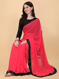 KHATUPATI CREATIONWomen's Solid Georgette LightWeight Casual Wear Lace Border saree with Unstitched Blouse Piece (DarkPink)-thumb4