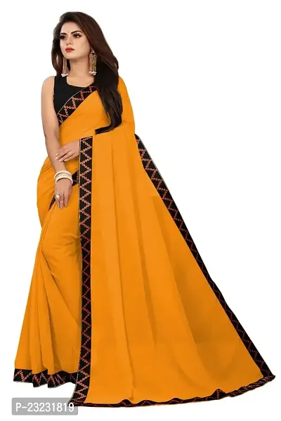 KHATUPATI CREATIONWomen's Solid Siffon LightWeight Casual wear Lace Border saree with Unstitched Blouse Piece (Yellow)-thumb0