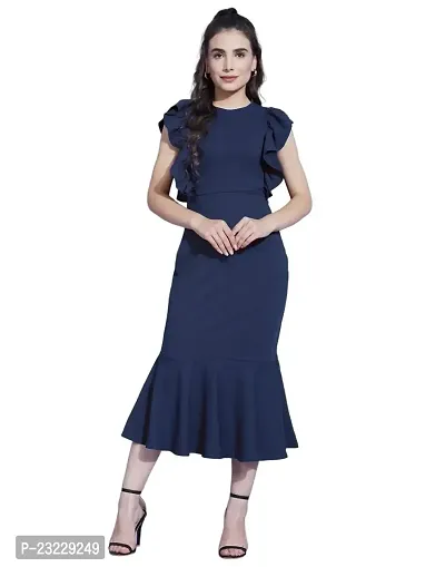 KHATUPATI CREATION Women's Knitted Lycra Round Neck Lightweight and Comfortable Western Dress (Navy Blue-Small)-thumb0